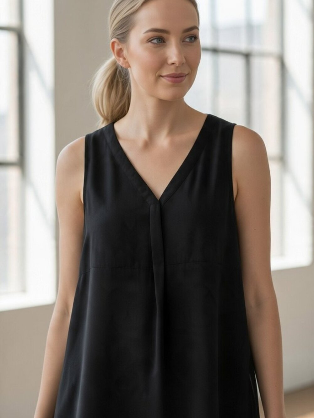 New York & Company Black Sheer V-Neck Sleeveless Camisole Tank Size SP